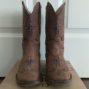 Roper Girls Square Toe Faith Crystal Cross